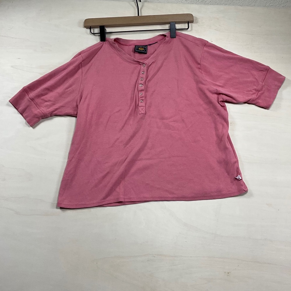 Vintage Route 66 Pink Henley Short Sleeve Top RN 42000 Medium